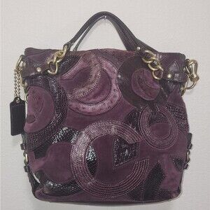 Coach Inlaid C Brooke Purple Leather Suede Medium Hobo Tote Bag Purse  -Rare